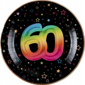 Talíř PAPÍROVÉ TALÍŘKY FIESTA 60. NAROZENINY ČERNÉ 23 CM 6 KS BAREVNÝ POTISK