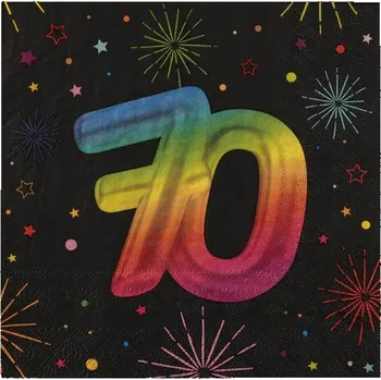 Papírový ubrousek PAPÍROVÉ UBROUSKY FIESTA 70. NAROZENINY ČERNÉ 33X33 CM 12 KS BAREVNÝ POTISK
