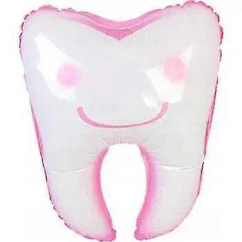 Balónek Fóliový balónek Zub bílo-růžový 45 cm, ZUBY, ÚSMĚV, ZUBAŘ