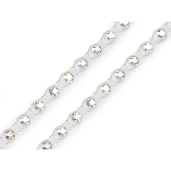 Stuha Štrasový prýmek / borta s kamínky Ø4 mm Varianta: 3 crystal AB transparent, Balení: 9 m