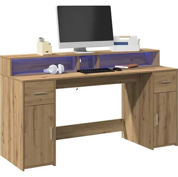 Jednací stůl Psací stůl s LED dub artisan 160 x 55 x 91 cm kompozitní dřevo Hnědá3309437