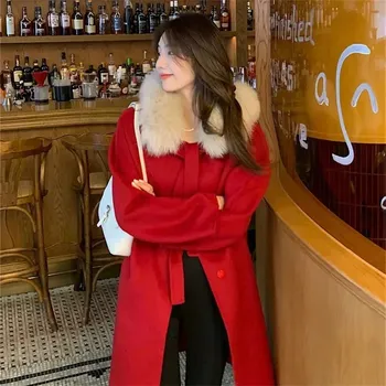 Dámský kabát Best Fashion oboustranný kašmírový kabát Červená XS