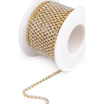 Stuha Štrasový prýmek / borta šíře 2,4 mm Varianta: 2 crystal zlatá, Balení: 1 m