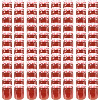 Stolování vidaXL Zavařovací sklenice s bíločervenými víčky 96 ks 230 ml