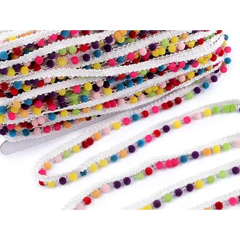 Stuha Polyesterový prýmek / paspulka se sametovými perlami šíře 12 mm Varianta: 1 multikolor, Balení: 1 m