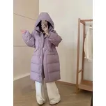 zimní péřová bunda – volný střih s kapucí Barva: Fialová, Velikost: M