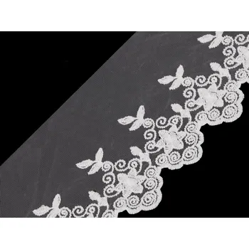 Stuha Vyšívaná krajka / prýmek na monofilu šíře 90 mm Varianta: 1 Off White, Balení: 13.5 m