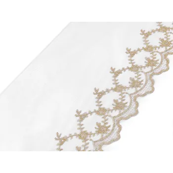 Stuha Vyšívaná krajka na monofilu s lurexem šíře 17 cm Varianta: Off White zlatá světlá, Balení: 1 m