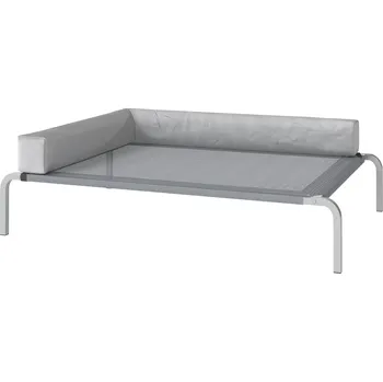 Pelíšek pro psa PawHut Venkovní pelíšek pro psy Jinny, vyvýšený pelíšek pro středně velké psy, chladicí pelíšek s polštářem ve tvaru L a protiskluzovými nožičkami, pelíšek pro venkovní kempování, 110x75x30cm, světle šedý