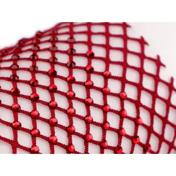 Stuha Pružná vsadka / síťovina / prýmek s broušenými kamínky šíře 75 mm Varianta: 3 červená, Balení: 1 m