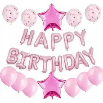 Balónek Sada narozeninových balónků Happy Birthday, růžová, 29 ks