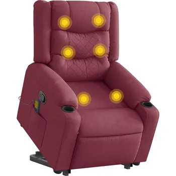 Křeslo Zvedací masážní polohovací křeslo vínové textil Červená3310268