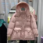 zimní péřová bunda – volný střih s kapucí a prošitím Barva: Růžová, Velikost: ONE SIZE