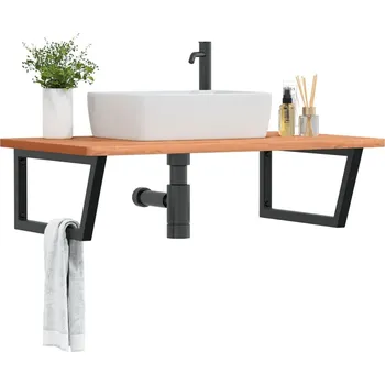 Koupelnový nábytek Deska pod umyvadlo nástěnná ocel a masivní bukové dřevo Hnědá3302527