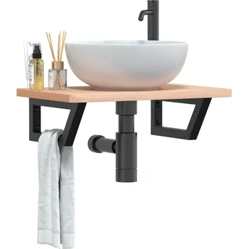 Koupelnový nábytek Deska pod umyvadlo nástěnná ocel a masivní bukové dřevo Hnědá3302359