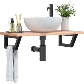 Koupelnový nábytek Deska pod umyvadlo nástěnná ocel a masivní bukové dřevo Hnědá3302355