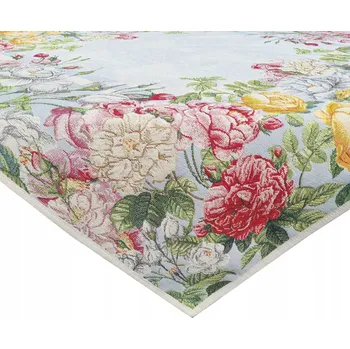 ubrus Gobelínový ubrus zahrada květiny růže 90x90 odolný proti skvrnám tkaný elegantní béžový