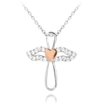 Stříbrný náhrdelník pro maminku - anděl se zirkony a pozlaceným srdíčkem