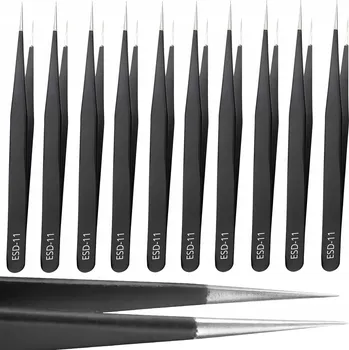 Péče o řasy a obočí ANTIMAGNETICKÁ PINZETA ROVNÁ ESD-11 KOVOVÁ SADA 10 KS