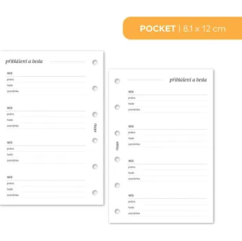 Kancelářské potřeby Fleppi Náplň do diáře - Přihlášení a hesla Vyberte velikost náplně: Pocket