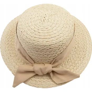 Klobouk Slámový dětský klobouk s mašlí na léto, plážový, proti slunci, 52 cm