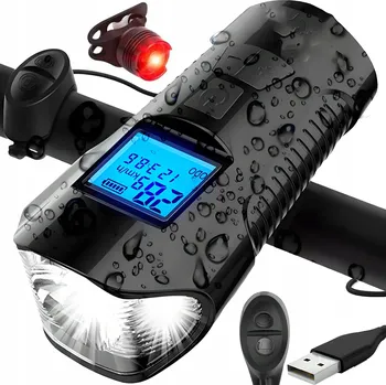 Svítilna Akumulátorová cyklistická lampa s tachometrem, zvonkem a voděodolností 300 lm