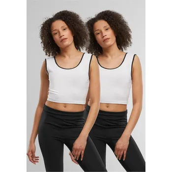 Ladies Contrast Cropped Top - white/black+white/black XS