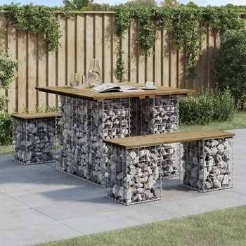 Zahradní stůl Nábytek XL Zahradní stůl gabion design 100 x 102 x 72 cm impregnované dřevo borovice 834373