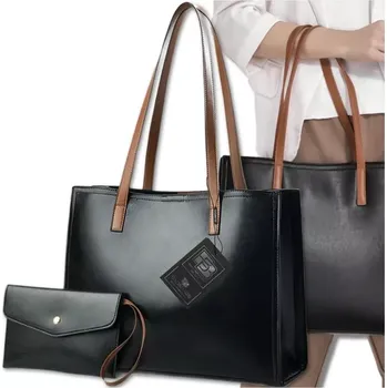 Kabelka Kabelka shopper DK51 (Elegantní dámská velká shopper kabelka 36 x 28 x 13 cm + malá taštička 19 x 13 cm, barva černá)