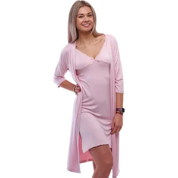 Dámská noční košile Růžový luxusní kompelet z jemného materiálu, košilka a župan 1D1649 růžová m