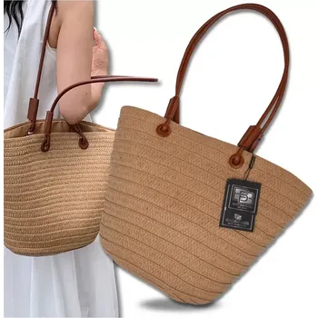 Plážová taška Dámská slaměná taška BB4 (Pletená letní slaměná taška na rameno – přírodní béžová 43 x 31 x 15 cm)