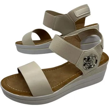 Dámské sandále Lathay moda Dámské béžové sandály na klínku Barva: Béžová, Velikost: 39