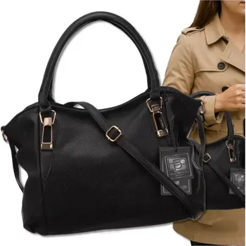 Kabelka Černá shopper kabelka DK19 (Dámská moderní shopper kabelka přes rameno 36 x 25 x 13 cm, výška rukojetí 18 cm)