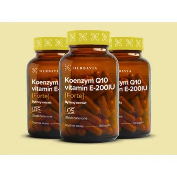 Herbavia Koenzym Q10 + vitamín E 200IU FORTE- 2+1 ZDARMA- 3x60 kapslí
