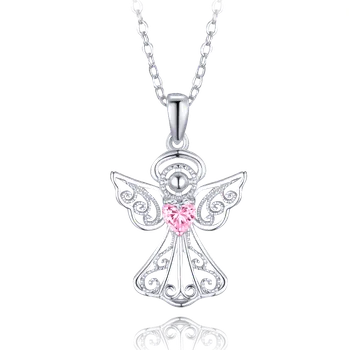 Náhrdelník Stříbrný náhrdelník pro maminku - anděl s růžovým zirkonem