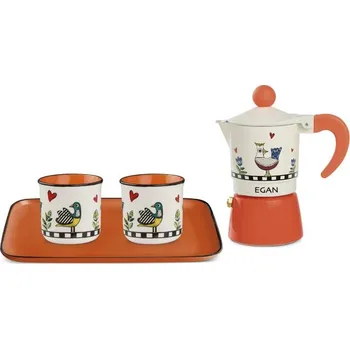 Moka konvice EGAN Set Cocoricò Oranžový – Moka konvička + 2 šálky + tácek