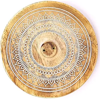 Vonná tyčinka Dřevěný stojánek na vonné tyčinky - Mandala z mangového dřeva, otvor na 2 vonné tyčinky