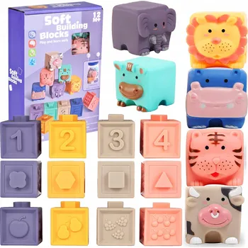 ostatní stavebnice Měkké stavebnice senzorické 12 ks zvířátka číslice