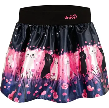 Dívčí sukně Dětská atlasová sukně - vzor 12 - tmavě modrá - kočičky