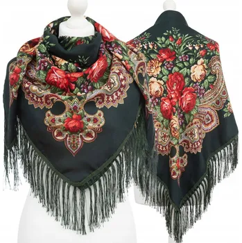 Šála Velký Dámský Folklórní Šátek Šála Lidový Goralský Třásně Etno Květiny