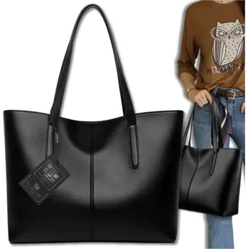 Kabelka Elegantní dámská shopper kabelka DK13 (Stylová černá dámská kabelka shopper s praktickým členěním, barva černá)