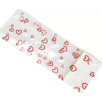 Sáček na potraviny Celofánový sáček s potiskem červeného srdce s pevným dnem 28x9x8 cm 1 ks