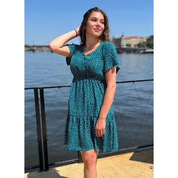 Těhotenské šaty Mama L'amour Těhotenské a kojící šaty 3v1 Audrey zelené s puntíky Velikost: L