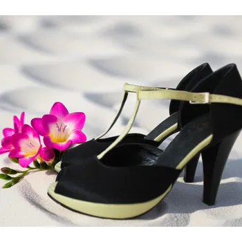 Dámské lodičky Saténové svatební boty na platformě - černožluté Velikost obuvi: 34