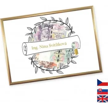 Žertovný předmět Rámeček na darování peněz - Promoce, Rámeček 203 - zlatá metalická , promoce - dárek k promoci