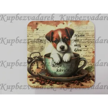 Podtácek - Pejsek s kávičkou s českým nápisem1 Velikost: 10x10cm