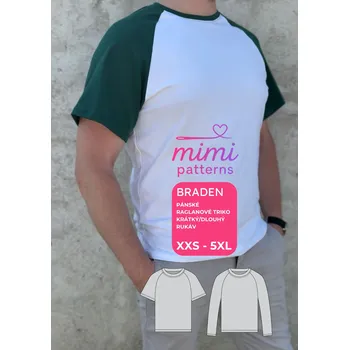 Pánské tričko Pánský střih na raglanové triko krátký/dlouhý rukáv Braden, el. formát | MIMI patterns - 5XL (A4) domácí tisk