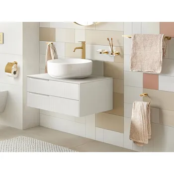 6dílná sada koupelnového příslušenství zlatá lesklá hliník pohár a mýdlenka Koupelnové doplňky Moderní styl Beliani