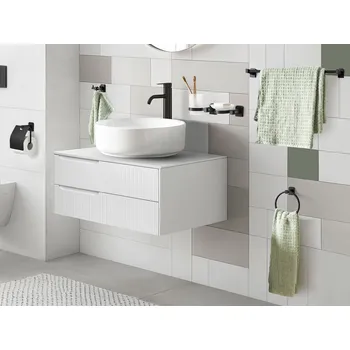 Mýdlenka 6dílná sada koupelnového příslušenství Černý hliník pohár a mýdlenka Koupelnové doplňky Moderní styl elegantní Beliani