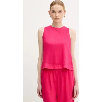 Dámská halenka Lněná halenka United Colors of Benetton dámská, růžová barva, hladká, 5BMLDQ0BU 42X, vel. L